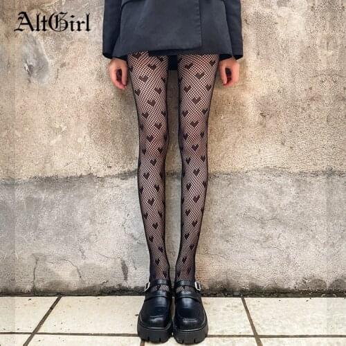 AltGirl Dark Gothic Lolita Fishnet Stockings Women Jk Japanese Streetwear Loves High Waist Tights Y2k E-girl All-match Stocking