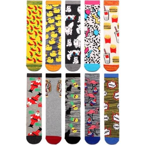 Women Cute Christmas Socks Funny Yellow Duck Flamingo Persian Cat Letter Crazy Socks Pepper Hamburger Pineapple xmas Socks 42