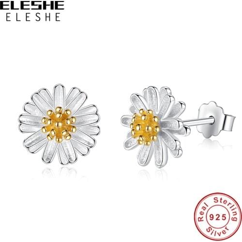 2019 New 100% Authentic 925 Sterling Silver Daisy Flower Stud Earrings For Women Fashion Jewelry Silver Earrings Original Gift