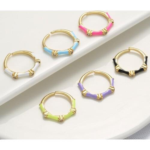 Candy Color Enamel CZ Ring For Women Fashion Jewelry Gift, Adjustable Copper Gold Plated Open Finger Ring