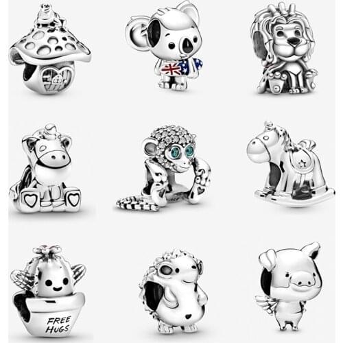 Animal Pan-Style 925 Silver Loose Beads Rabbit Monkey Charms Bracelet Pan Bangle Jewelry Making Handmade Accessories