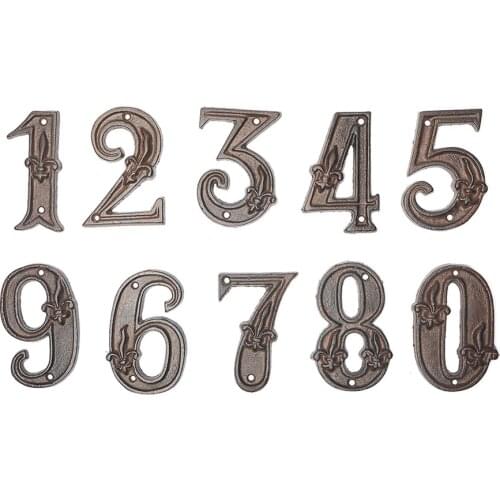 1pc Cast Iron Numbers Sign flower-de-luce Industrial Digital Heavy Duty Metal Doorplate Wall Ornament Home/Hotel/Bar/Mailbox