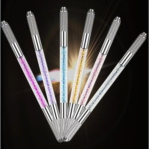 10Pcs Microblading Crystal Acrylic Tattoo Manual Pen 2 Usages Double-head Permanent Makeup Eyebrow Tool For Flat or Round Needle
