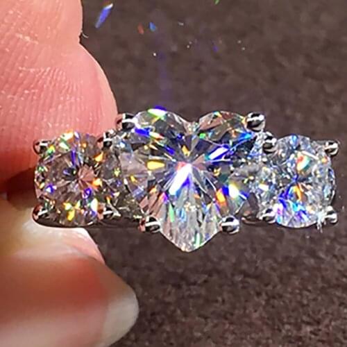 10K Au417 White Gold Women Wedding Party Engagement Ring 1.5 Carat Heart + 0.5ct Round Moissanite Diamond Ring Trendy Romantic