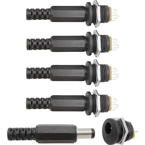 5Pair DC022 5.5 x 2.1mm Black Round Plastic Male Plug Socket Connector 12V 3A 5 Head + 5 DC022 Power Female Plug Socket Adapter