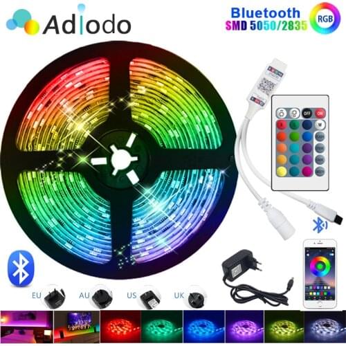 Bluetooth LED Strip Light RGB 5050 SMD 2835 Flexible Ribbon Fita Led Light Strip RGB 5M 10M 15M Tape Diode DC12V 60LED/M+Adapter