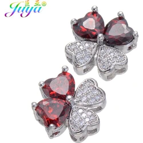 DIY BeadWork Natural Stone Perles Jewelry Making Findings Supplies Paved Zircon Red Garnet Copper Metal Heart Charm Beads