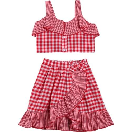 Kid Baby Girls Fashion Casual Suit Plaid Button Short Waistcoat Bow Falbala Irregular Skirt, Daily Life 2-7T 2 Pcs