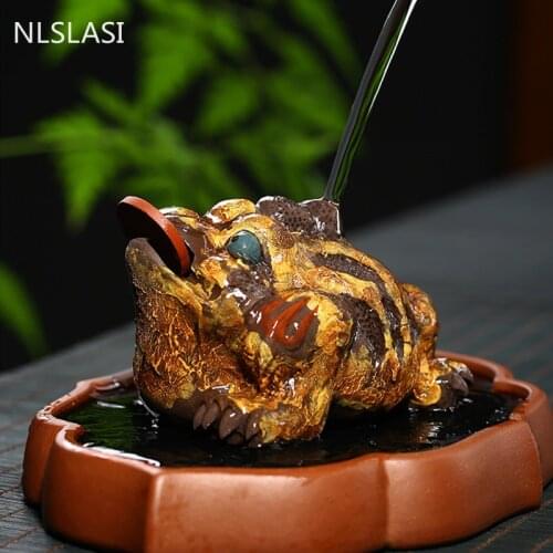 Handmade Purple Clay Tea pet Ornaments Feng Shui Lucky toad Statue tea Figurine Boutique Tea decoration Accessories Crafts