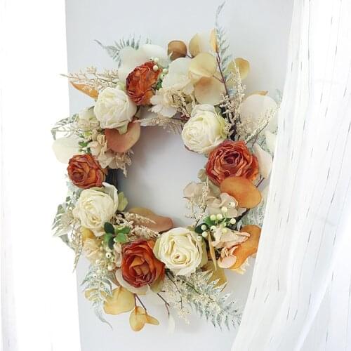 20 Inch Artificial Floral Wreath Handmade Rose Flower Garland Wreath for Front Door Wall Window Wedding Home Decor