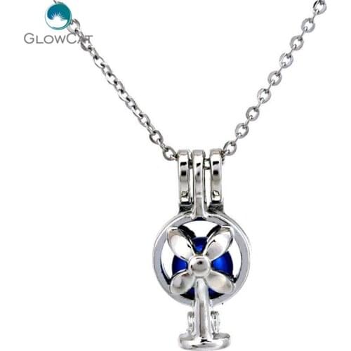 K673 Electric Fan Beads Cage Pendant Steel Necklace Women Girls Party Gift Locket DIY