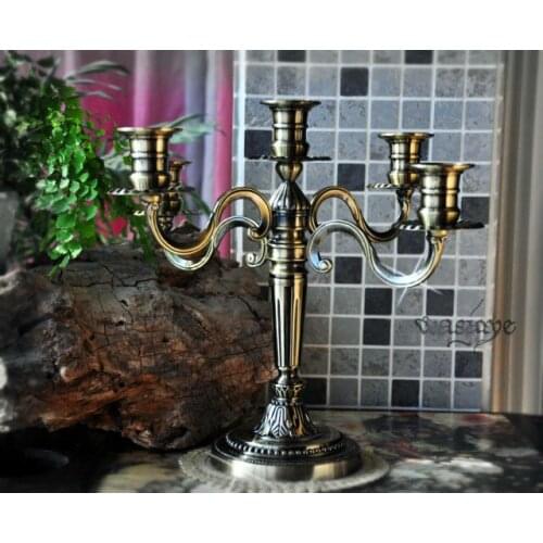 Classic Antique Tin 5 Arm Metal Candelabra Candlesticks Candle Holder Lantern Decoration For Home ZT165