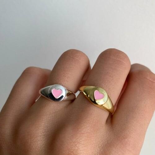New Ins Creative Pink Heart Ring Simple Unique Drop Oil Heart Rings For Women Girls Fashion Jewelry Gifts