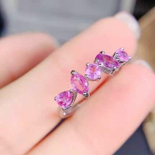 Fine Natural Papalacha Pink Sapphire Real S925 Sterling Silver Ring Fashion Weddings Jewelry For Women MeiBaPJFS