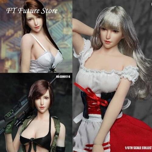 Collectible SDH017A/B/C 1/6 Asian Beauty Feamle Girl Head Sculpt Carved Model for 12'' Pale Action Figure Body DIY In Stock