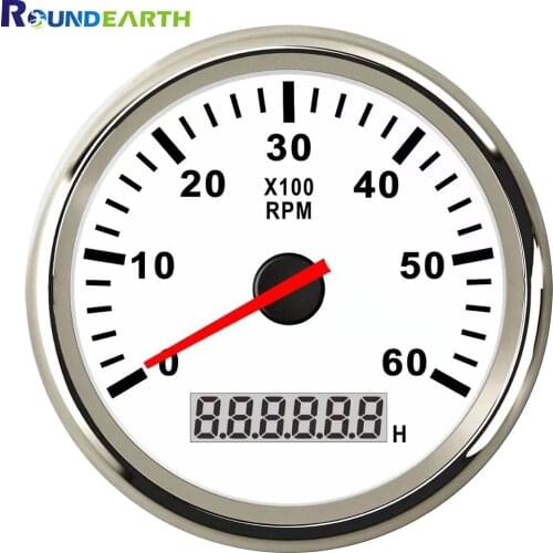 Round Earth 85mm White Face Auto Car Boat Tachometer Marine Ship Tacho Meter 6000 RPM Gauge Fit For Diesel Gasoline Engine