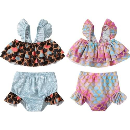 Summer Kids Girl Bikini Set 2020 Summer Fish Scale Tops+Shorts Outfits Swimwear Beach Bathing Suit Two Piece Swimming Costume