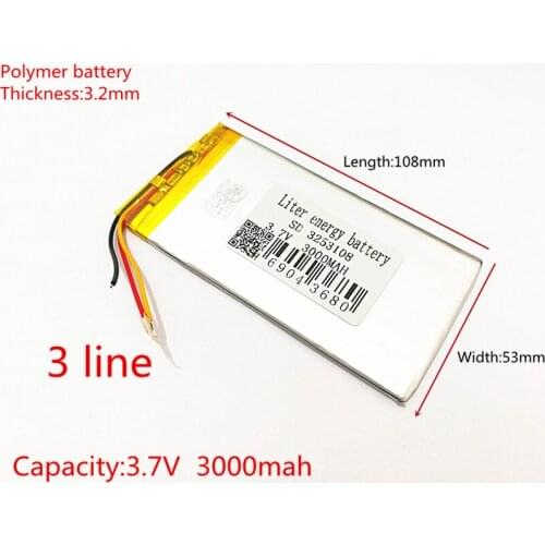 3.7V 3000mAh Rechargeable li-Polymer Li-ion Battery For china clone Goophone 5.5 6plus I6 6SPLUS phone 3253108 3-Wire