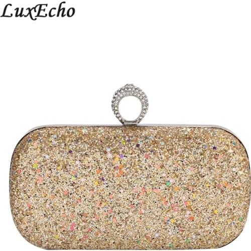LuxEcho 2019 New dress ring sequins dinner bags fashion ladies'dinner bags hand-held bags Bride Hand grab