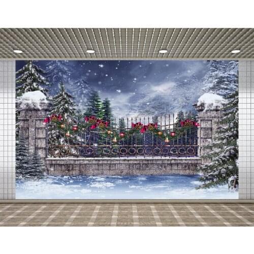 Lyavshi Snow Pine Photography Backdrops Christmas Iron Fence Photo Background Christmas Tree Photo Studio Props