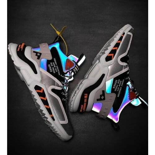 2021 Fashion Breathable Reflective Male Chunky Sneakers Lace-Up Designer Shoes Men High Top High Quality Casual Mens Shoes