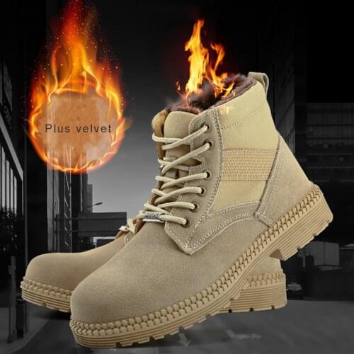 Winter Safety Steel Toe Work Boots Men Plus Velvet Super Warm Indestructible Anti Smashing Puncture Proof High Cut Shoes