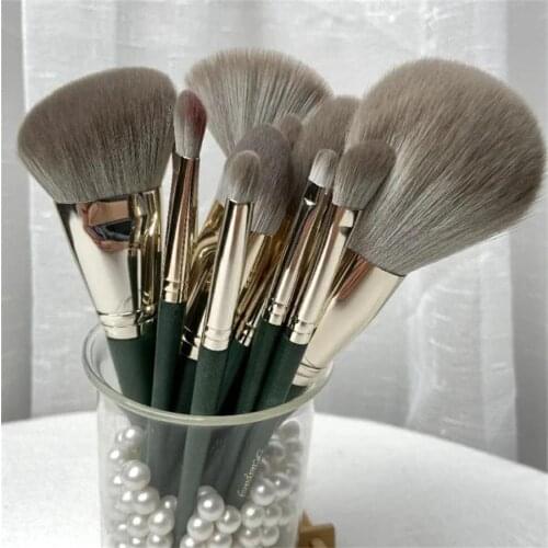14PCS Green Cloud Makeup Brushes Set Professional Loose Powder Brush Big Sofe Eyeshadow Brush With Leather Bag