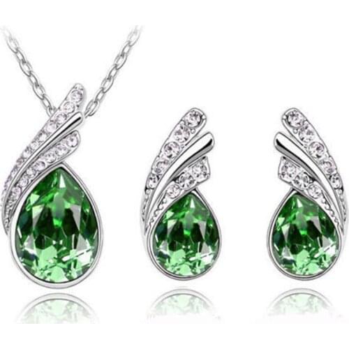 NEW Fashion Women Wedding Jewelry Set Crystal Earring Necklace Pendant Rhinestone New Suit Ear Stud Hot Sale Waterdrop