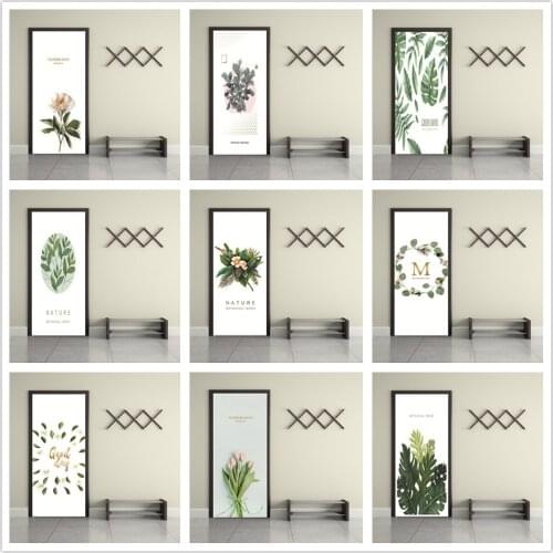 Simple And Fresh Door Sticker Self-Adhesive Waterproof Green Leaves Wallpaper For Doors Living Room Bedroom PVC Renew DIY Mural