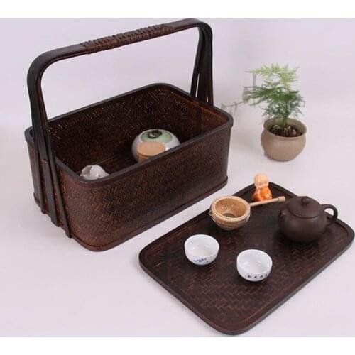 Natural Material Travel Bamboo Food Container Travel Basket For Tea Set Fruit Piknik Travelling Dessert Candy Storage Bamboo Box