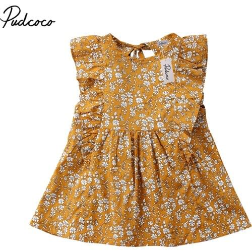 2018 Brand New Toddler Infant Kids Flower Girl Princess Flying Sleeve Dress Kid Baby Party Pageant Dress Summer Ruffled Sundress