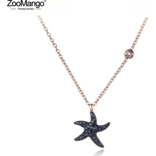 ZooMango Trendy Titanium Stainless Steel Crystal Starfish Choker Necklaces Jewelry Lovely CZ Pendant Necklace For Women ZN19061