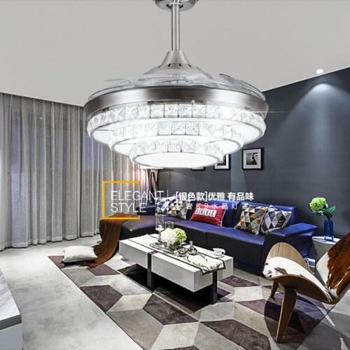 Ceiling Fan lamp 36/42inch 92/108cm dimming control K9 Crystal Ceiling Fan light Living Room Led Fan Lights Bedroom 110-220V