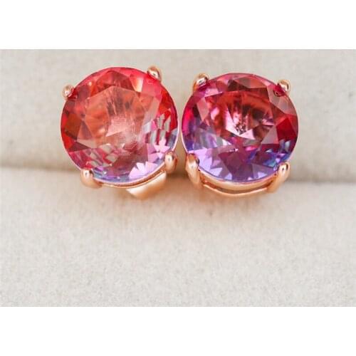 Luxury Blue Purple Round Stone Stud Earrings For Women Wedding Jewelry Vintage Fashion Rose Gold Rainbow Crystal Zircon Earrings