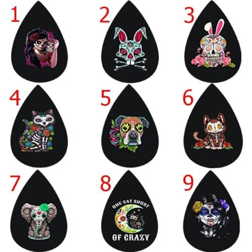 Sugar Cute Animal Halloween Faux Leather Teardrop Earrings Day Of Death Layered Glitter Rose Flower Printed Earrings