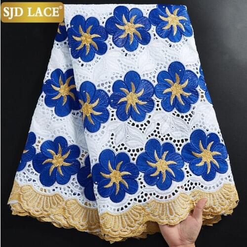 SJD LACE 2021 High Quality African Swiss Voile Lace Fabric With Stones Soft Embroidery 100%Cotton Dubai In Switzerland Sew A2308