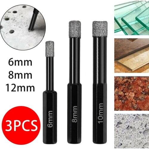 3pcs 6mm-10mm Dry Diamond Drill Bits For Porcelain Granite Tile Glass Ceramics Marble Drilling Power Tool Accessories