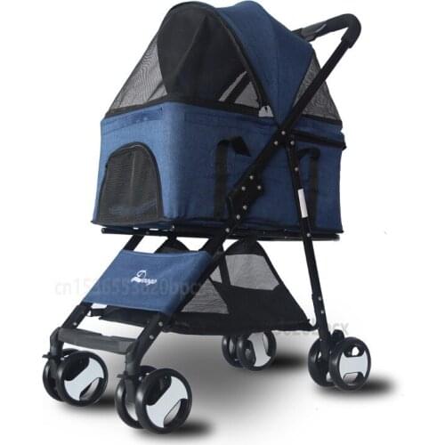 Dog Cart Pet Cart Dog Cart Four-wheeled Dog Cart Large Space Cat-dog Foldable Cart Travel Supplies Double Kennel Cat Carrier