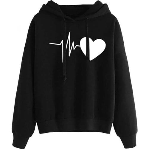 Womens Harajuku Hoodies Autumn Winter Hoodie Oversized Sweatshirt Heart Print Pullover Tops Long Sleeved Comfortable Hoodie