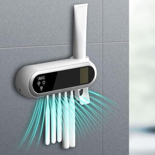 Bathroom Toothbrush Holder Toothpaste Dispenser Wall Mount Storage Rack Bathroom Accessories Set UV Toothbrush Sterilizer