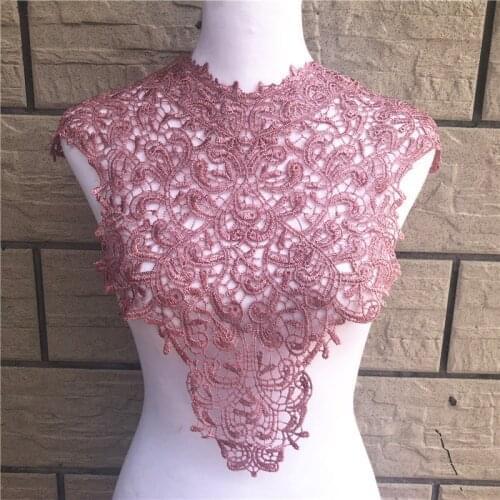 Craft collar Venise Pink Floral Embroidered Applique Trim Decorated Lace Neckline Collar Sewing Scrapbooking