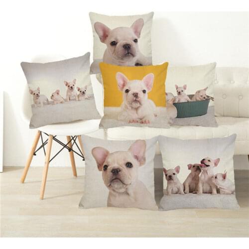 XUNYU 45x45cm Cute Animal Bulldog Cushion Cover Childrens Bedroom Decoration Pillow Case Sofa Cushion Cover Throw Pillowase