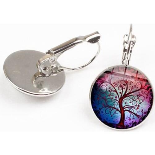 2019 new retro life tree pendant earrings fashion colorful life tree mandala art pattern glass round earrings woman jewelry gift