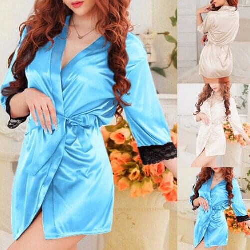 Sleep tops Women Ladies Sexy Lace Silk Underwear Lingerie Sleepwear Nightdress Robe Dress robe sets dormir tops пижама женская