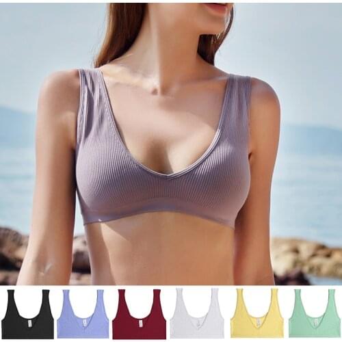 FINETOO Women Seamless Bralette Ladies Sexy Deep V Tank Fashion Wide Strap Camisole Breathable Tops Girls S-XL Intimate Lingerie