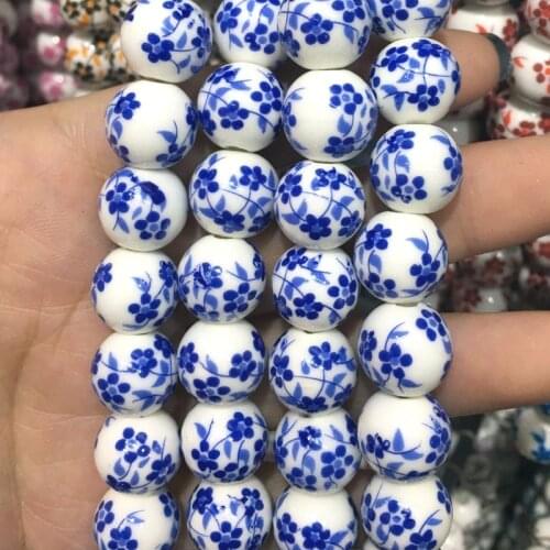 Wholesale 100pcs/lot 8MM Handmade Round Flower Design Ceramic Porcelain Loose Beads Jewelry DIY Loose Bead Matarial Accessories
