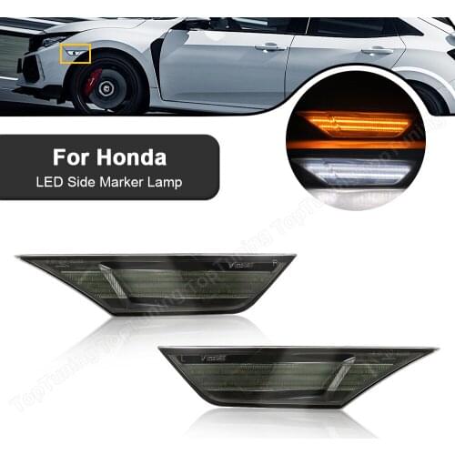 2X Fit For Honda Civic 2016 2017 2018 2019 Running Light Position Lamp White LED Side Marker Turn Signal Lights With T10 Bulbs