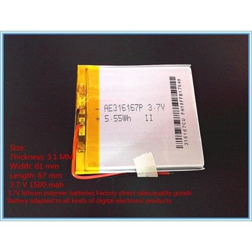3.7 V lithium Tablet polymer battery 1500 mah rechargeable batteries treasure navigation tablet phone 316167