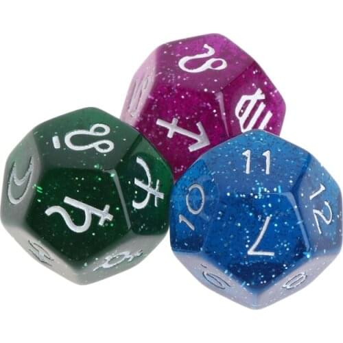 3pcs Multicolor 12 Sided Resin Dice Astrology Tarot Constellation Divination N58B