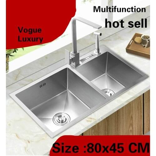 Free shipping Apartment kitchen manual sink double groove high quality wash vegetables 304 stainless steel hot sell 80x45 CM